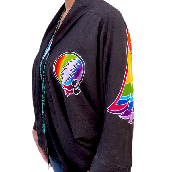 Kimono Jacket with Batik Winged Heart & Bolt in Black