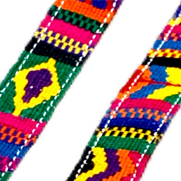 Mutli-Color Hand-Woven Cotton & Leather Dog Collars From Guatemala - Large & XLarge