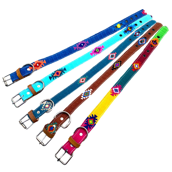 Colorful Hand-Woven Cotton & Leather Dog Collars From Guatemala - Large