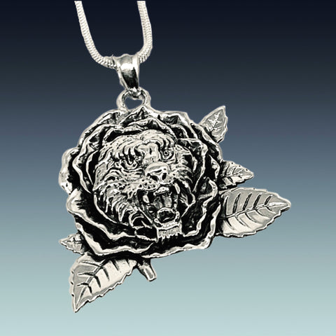 Tiger Rose Pendant on Sterling Silver Chain