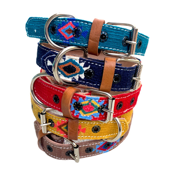 Colorful Hand-Woven Cotton & Leather Dog Collars From Guatemala - Medium