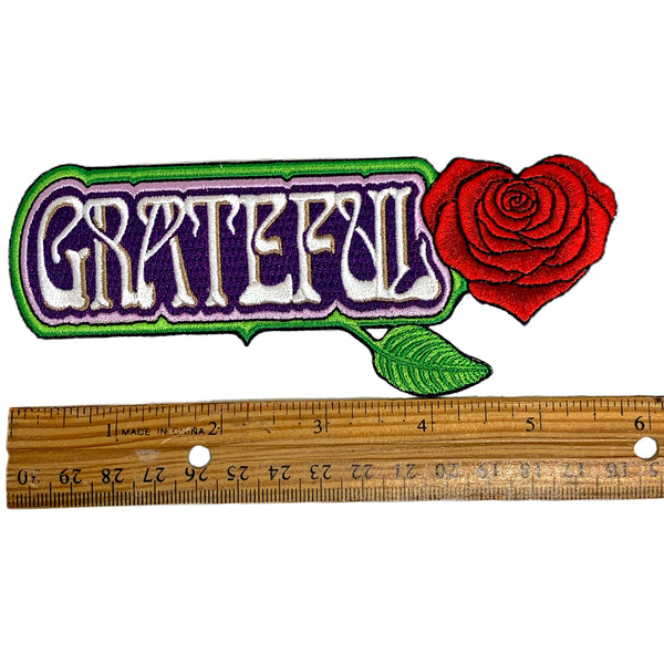 Large Embroidered Grateful Rose Heart Patch - 6" Long