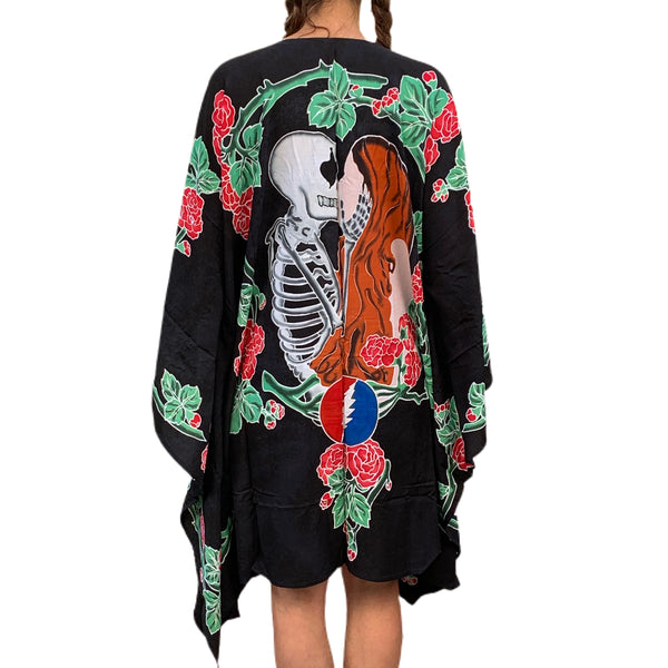GD Inspired "Kiss" Kimono with Batik Roses and Bolt in Black
