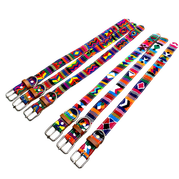 Mutli-Color Hand-Woven Cotton & Leather Dog Collars From Guatemala - Small & Medium