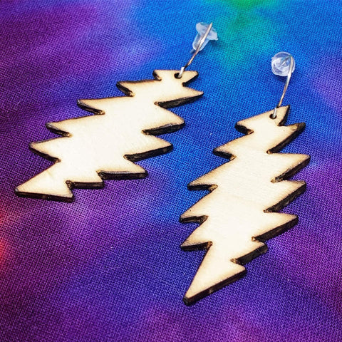 Handmade Wooden 13 Point Bolt Earrings