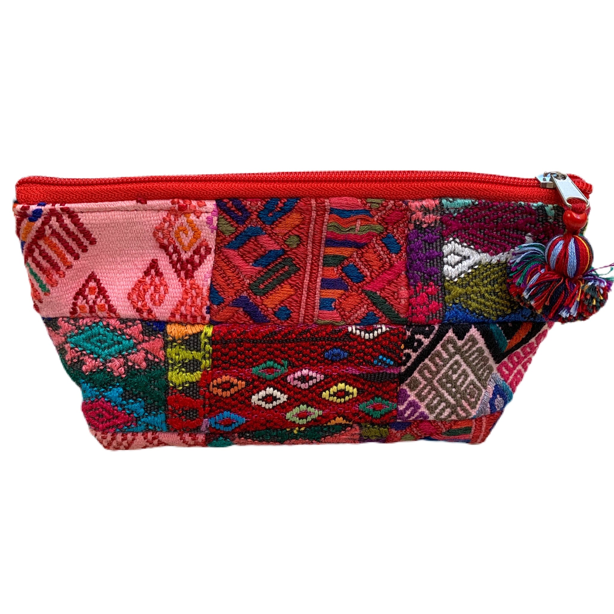 Small Patchwork Vintage Huipil Fabric Cosmetic/ Everything Bag with Plastic Lining