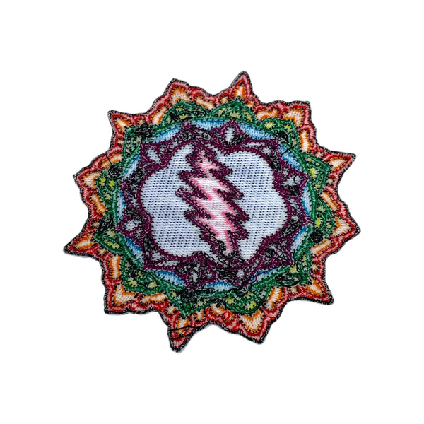 Large Embroidered Lotus Mandala Rainbow Bolt Patch - 4"