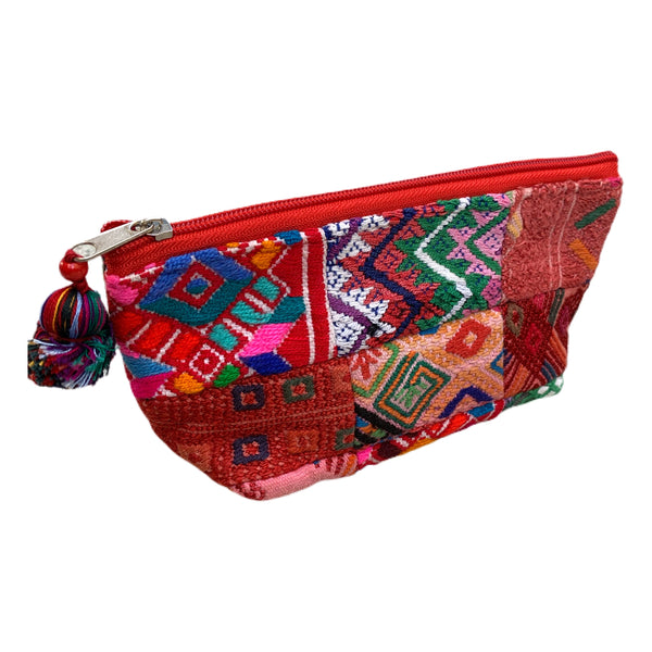 Small Patchwork Vintage Huipil Fabric Cosmetic/ Everything Bag with Plastic Lining