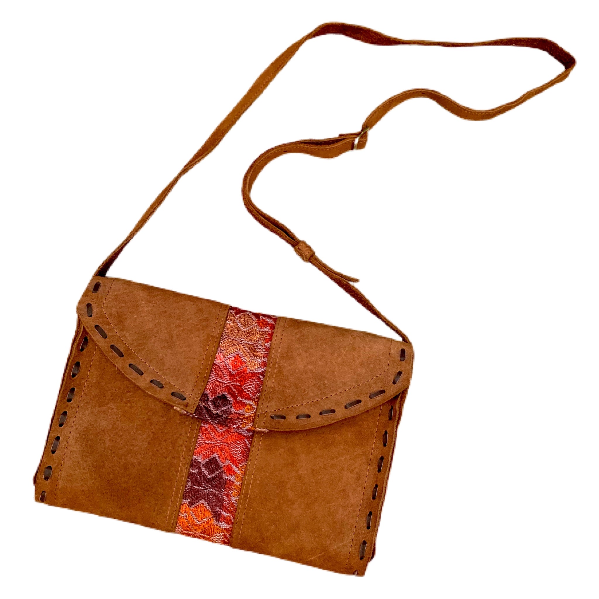 Earth Tone Vintage Huipil & Copper Suede Shoulder Bag