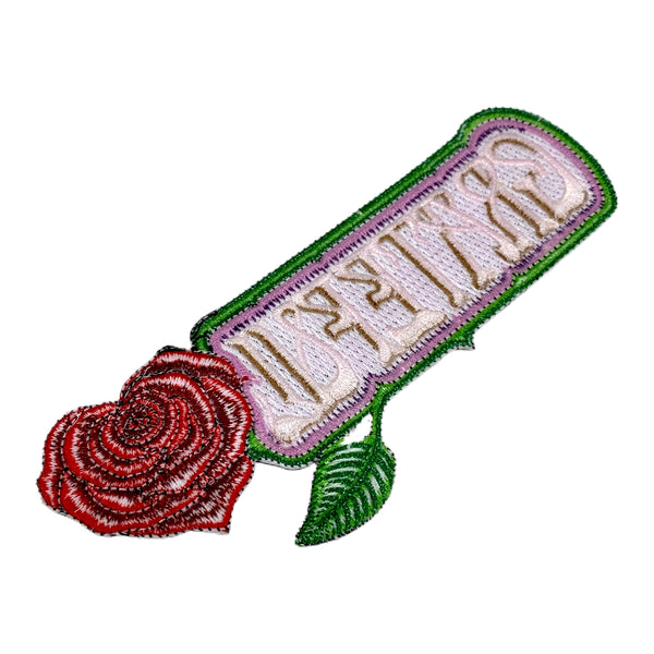 Large Embroidered Grateful Rose Heart Patch - 6" Long