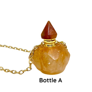Natural Citrine Crystal Essential Oil Bottle Necklace