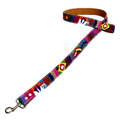 Mutli-Color Hand-Woven Cotton & Leather Dog Leash From Guatemala