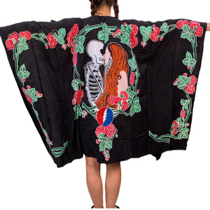 GD Inspired "Kiss" Kimono with Batik Roses and Bolt in Black