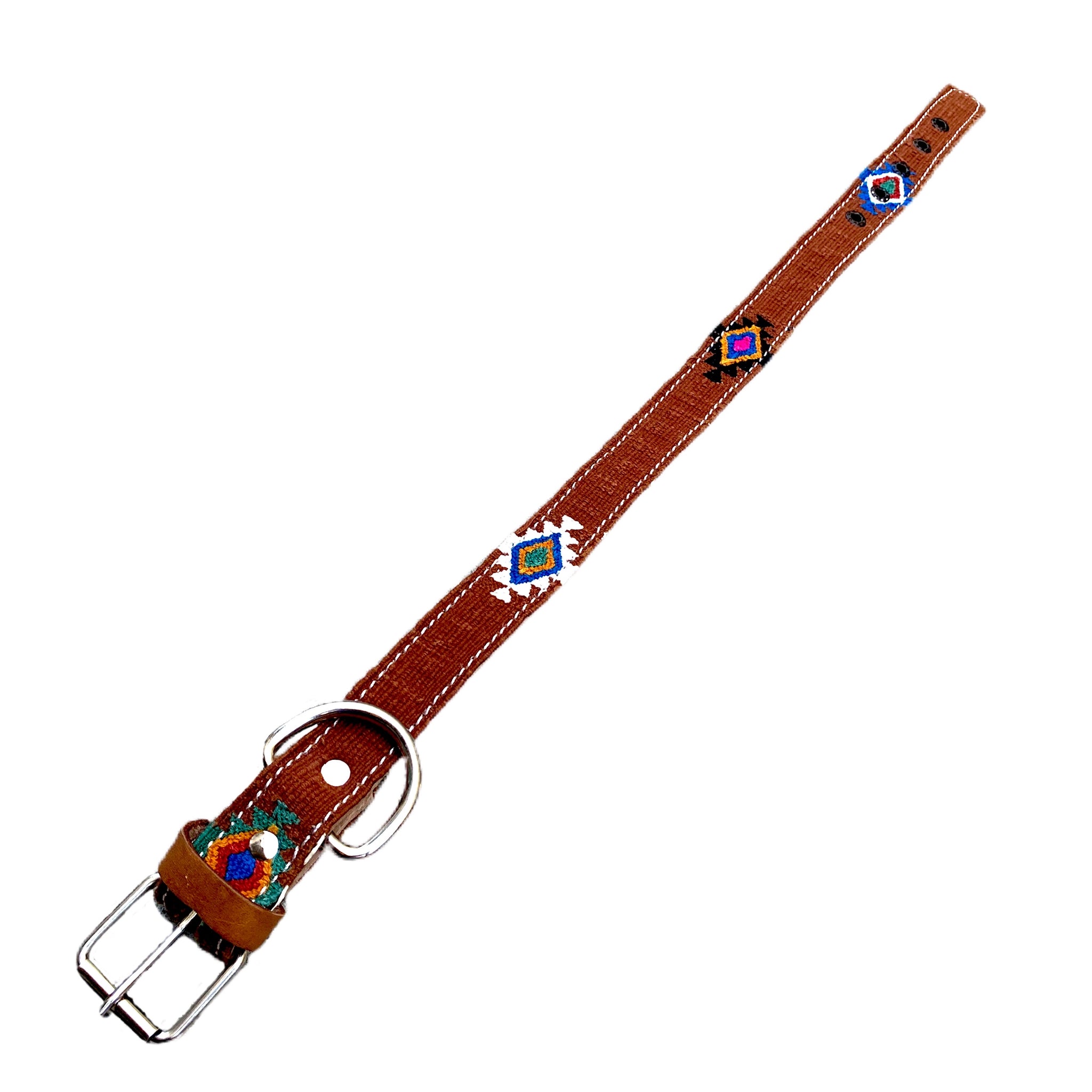 Colorful Hand-Woven Cotton & Leather Dog Collars From Guatemala - Large