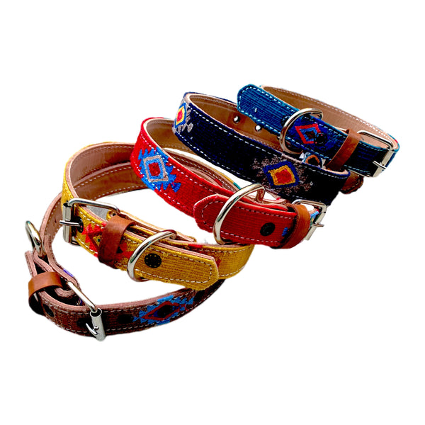 Colorful Hand-Woven Cotton & Leather Dog Collars From Guatemala - Medium