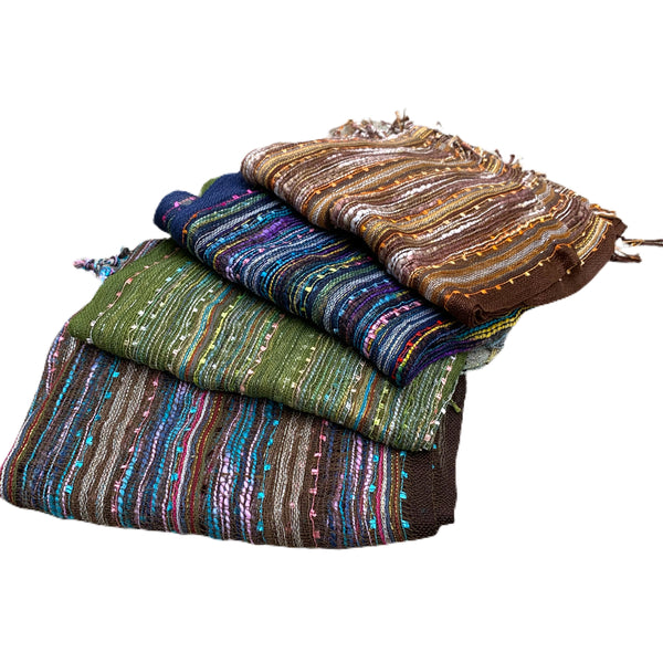 Hand Woven Scarf - Light Weight Cotton, Silk  & Metallic Thread