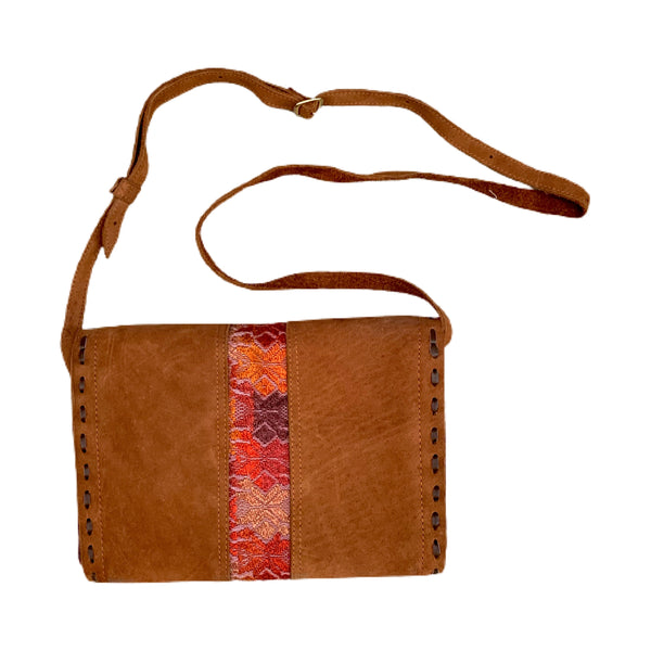 Earth Tone Vintage Huipil & Copper Suede Shoulder Bag