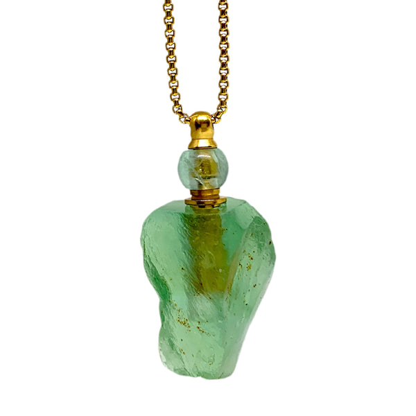 Natural Green Fluorite Crystal Essential Oil Bottle Necklace