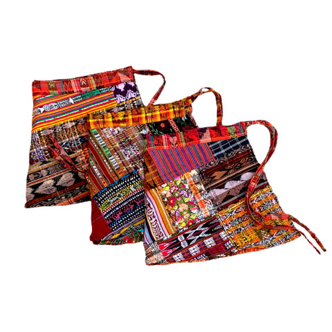 Rust Vintage Huipil and Corte Fabric Patchwork Wrap Mini Skirt