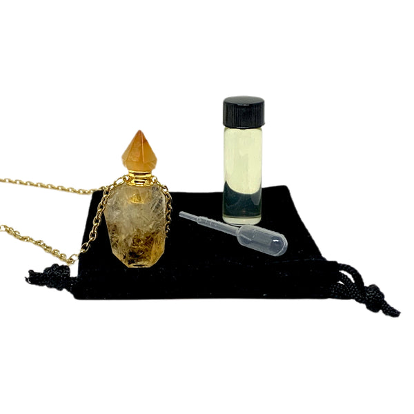 Natural Citrine Crystal Essential Oil Bottle Necklace