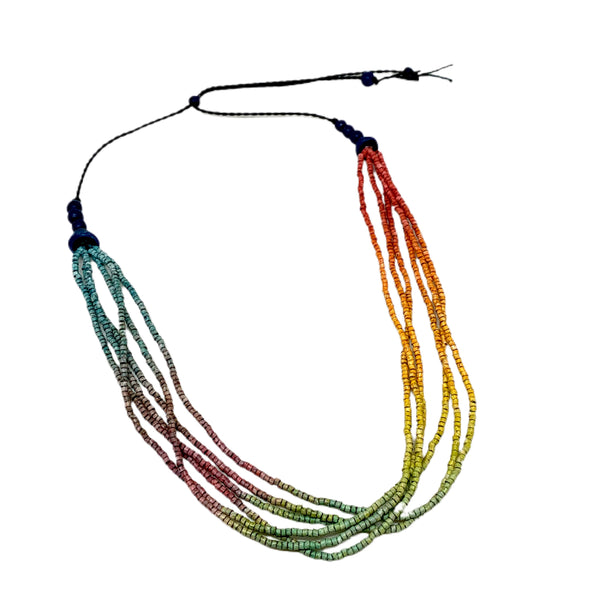 Ombré Rainbow Ceramic Bead 6 Strand Adjustable Choker Necklace