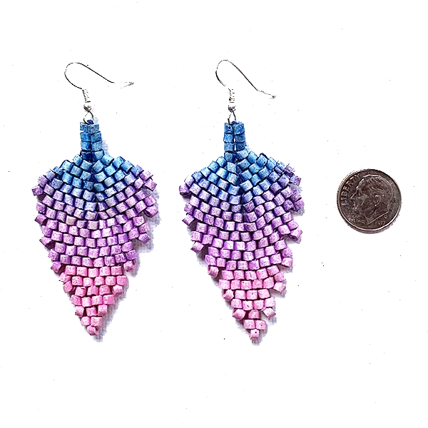 Blue, Purple & Pink Ombre Ceramic Beaded Leaf Earrings