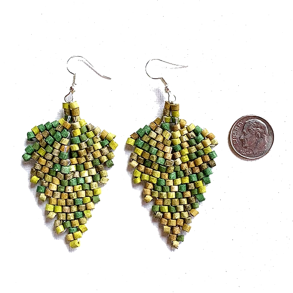 Green Multi Color Ceramic Beaded Leaf Earrings