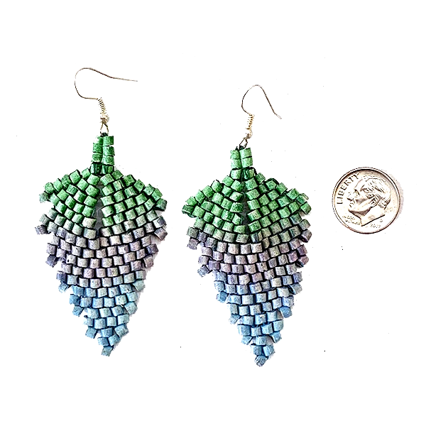 Green, Soft Purple and Blue Ombre Ceramic Beaded Leaf Earrings
