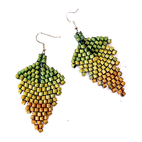 Green, Khaki to Rust Ombre Ceramic Beaded Leaf Earrings