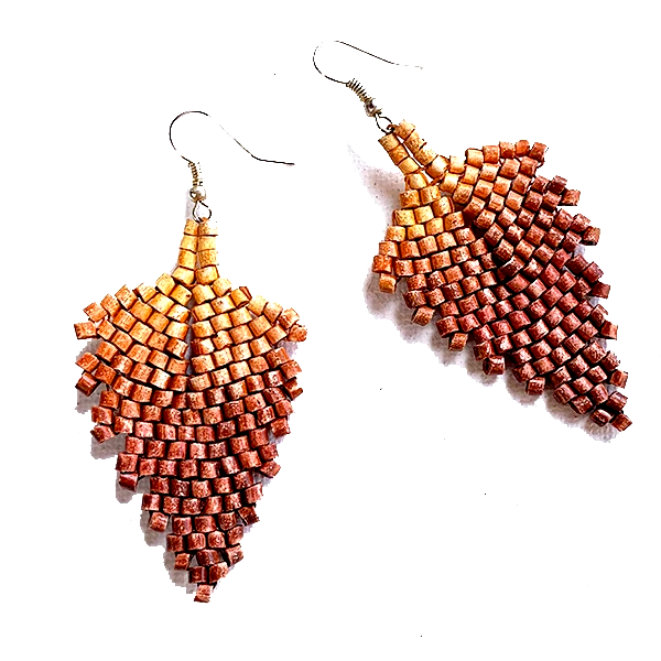 Ombre Orange to Rust Ceramic Beaded Leaf Earrings