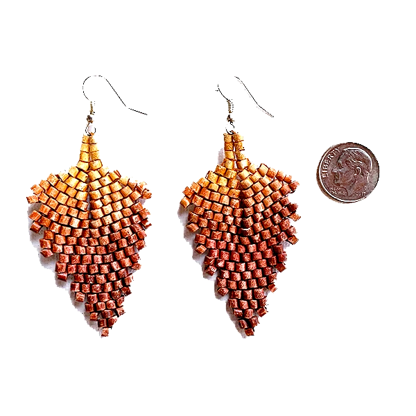 Ombre Orange to Rust Ceramic Beaded Leaf Earrings