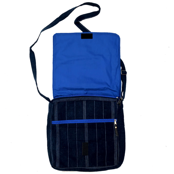 Large Indigo Fabric Unisex Messenger Bag