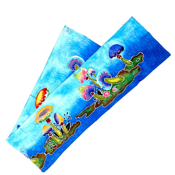 Psychedelic Mushroom Batik Tapestry or Scarf - 5.9 Feet by 10.5"