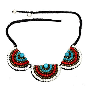 White, Red and Turquoise Macrame Necklace