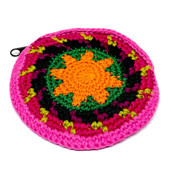 Handmade Crocheted Colorful Round Coin/Treasure Pouch