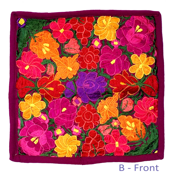 Large Embroidered Colorful Flower Pillow Covers - 18" x 18"