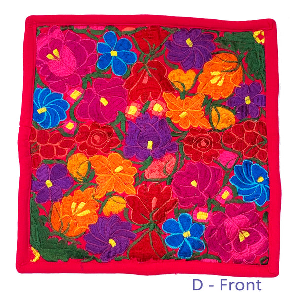 Large Embroidered Colorful Flower Pillow Covers - 18" x 18"