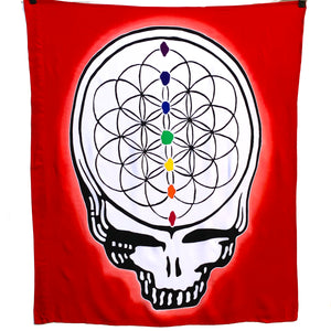 GD Inspired Batik Red Steal Your Face Flower of Life Tapestry or Flag - 3 x 3 1/2 Feet!