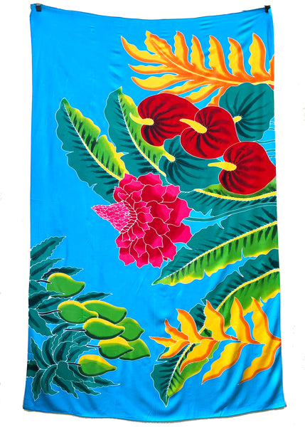 Bright Tropical Flower Hand Batik Sarong / Bathing Suit Cover Up