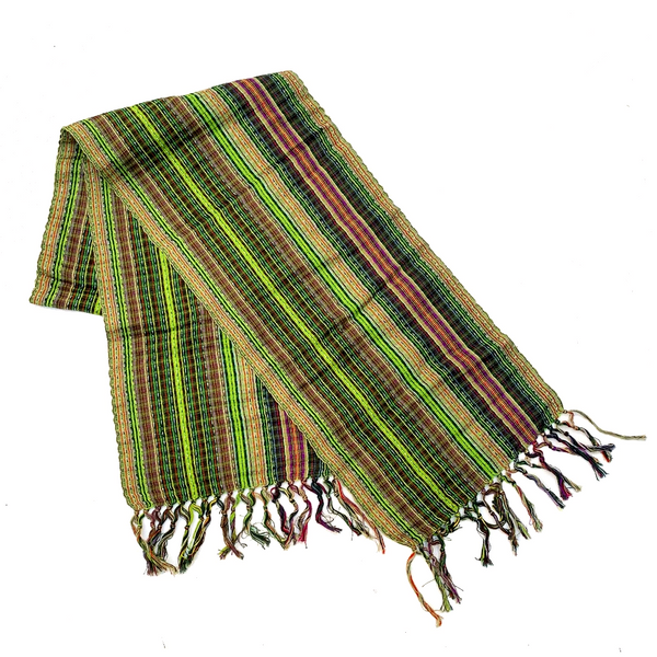 Green Hand Woven Cotton & Silk Scarf Made in Guatemala