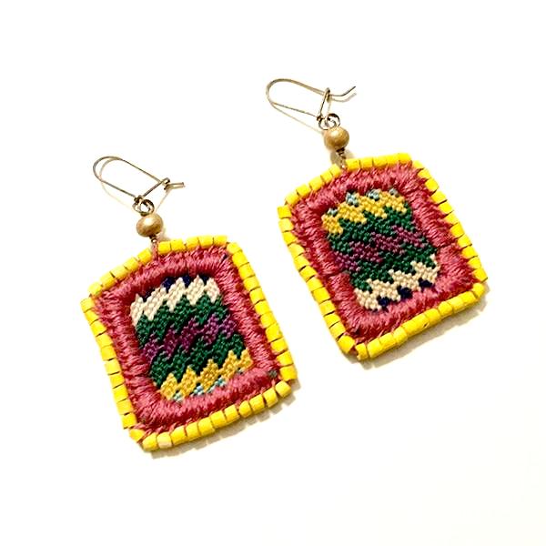 Vintage Huipil with Yellow Ceramic Bead Earrings