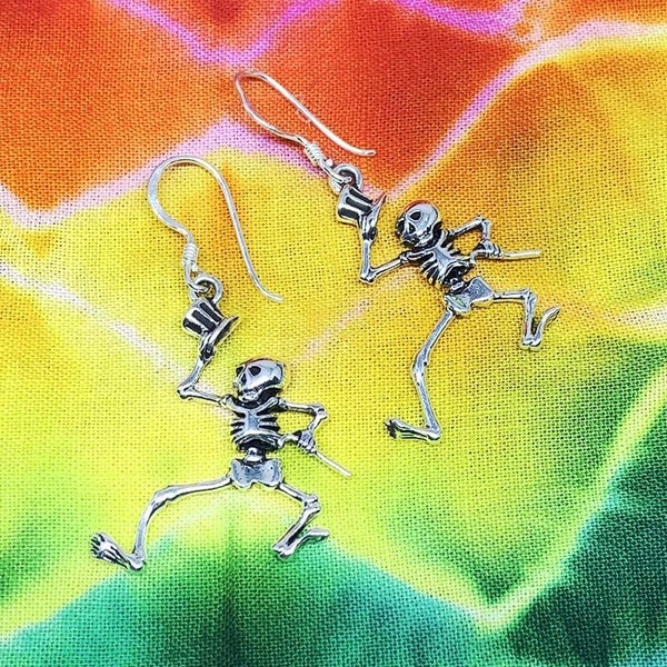 Dancing Skeleton Earrings Cast In Sterling Silver