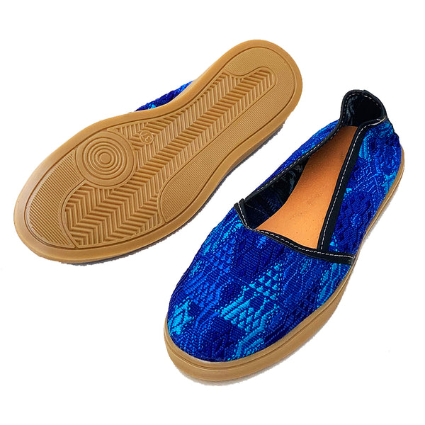 Handmade Vintage Blue Huipil Slip On Shoes