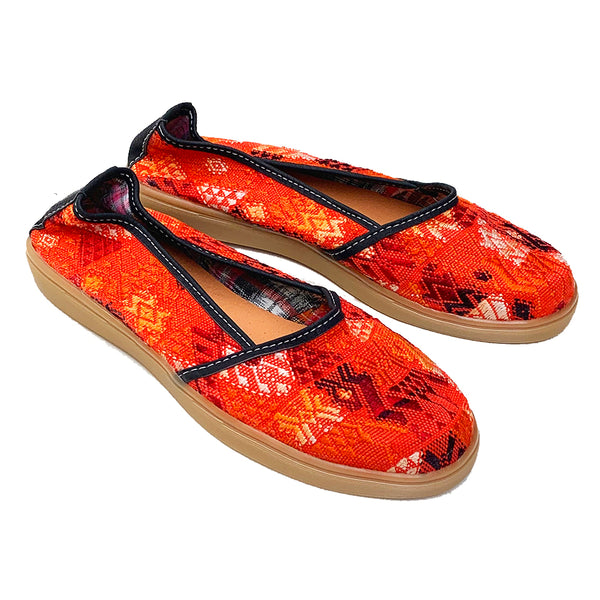 Handmade Vintage Orange Colored Huipil Slip On Shoes