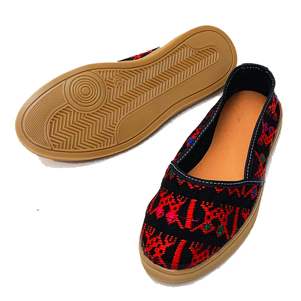 Handmade Vintage Red & Black Huipil Slip On Shoes