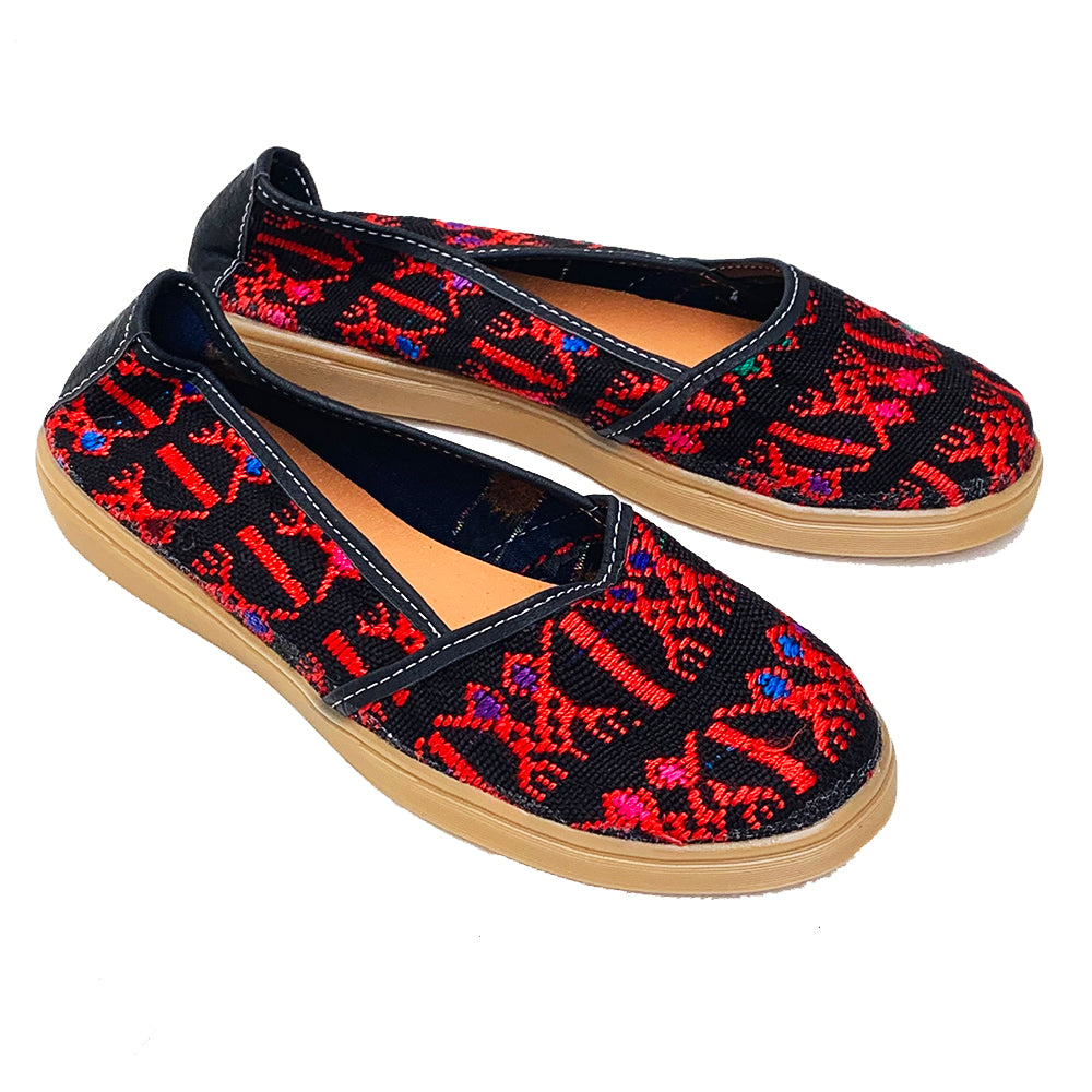 Handmade Vintage Red & Black Huipil Slip On Shoes