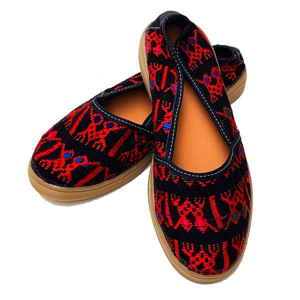 Handmade Vintage Red & Black Huipil Slip On Shoes