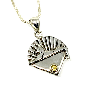 Cats Pendant Cast In Sterling Silver with Faceted Citrine Stone on Sterling Silver Chain