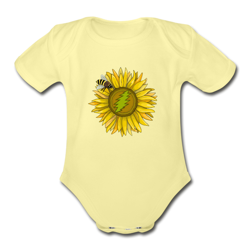 Organic Short Sleeve Baby Bodysuit - washed yellow