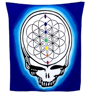 GD Inspired Batik Blue Steal Your Face Flower of Life Tapestry or Flag - 3 x 3 1/2 Feet!